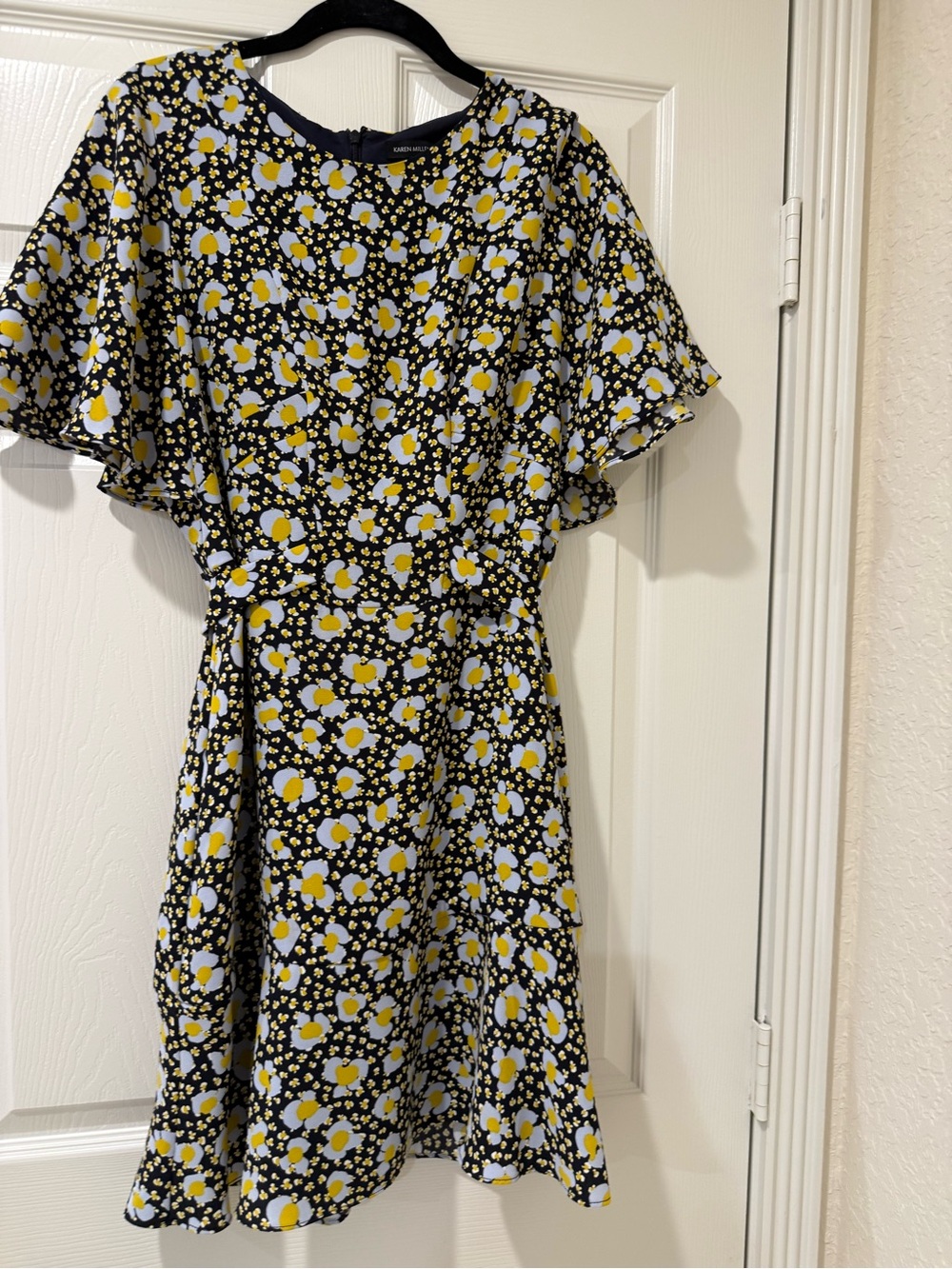 Karen Millen Black Floral Fit-and-Flare Dress with Yellow and White Daisies
